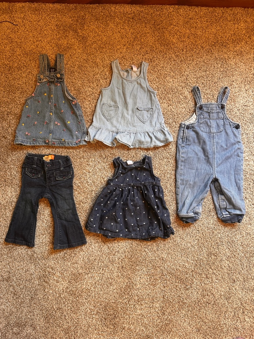 GAP Light Blue Denim Pinafore Dress with Heart Pockets